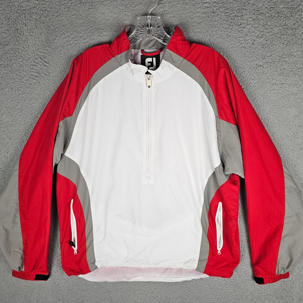 FootJoy Jacket Mens M Red White 1009207 Golf Half Zip Windbreaker Colorblock
